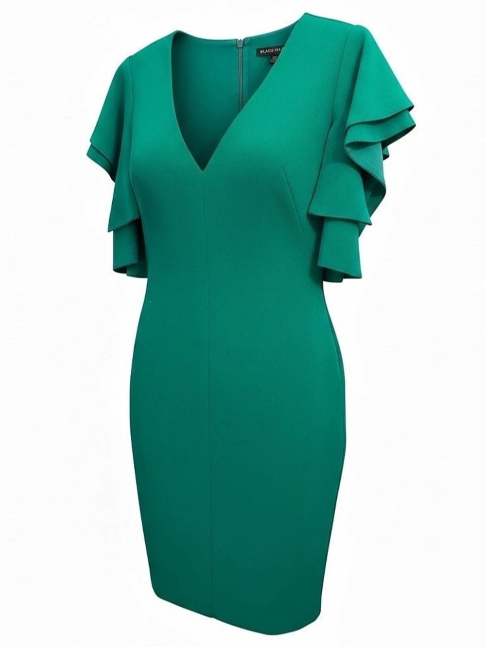 Black Halo Ruffle Sleeve V-Neck Dress in Green Like New